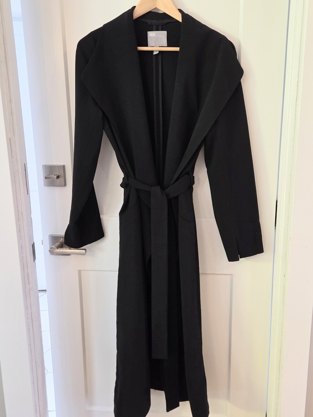 ASOS Black Belted Waterfall Duster Coat Long Open Front Minimalist 2 Classiccore
